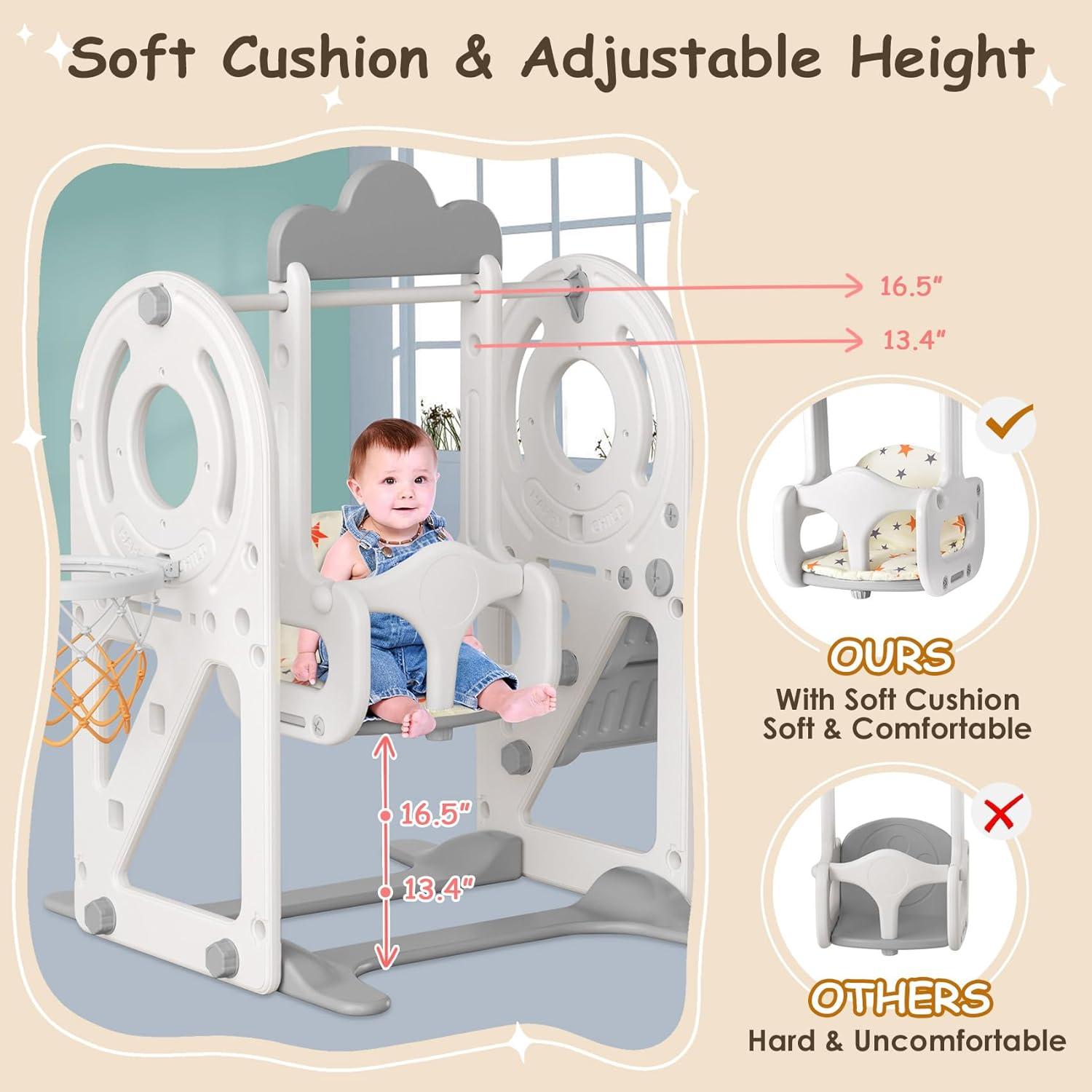 Beige and Gray 5-in-1 Toddler Slide and Swing Set