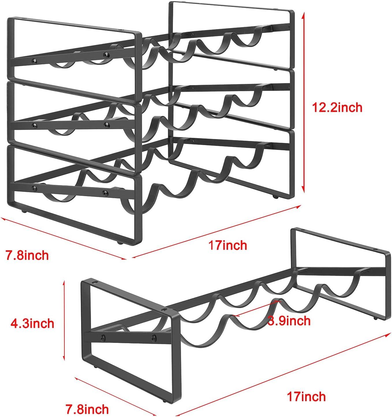 Black Metal 3-Tier Stackable Wine Rack for 12 Bottles