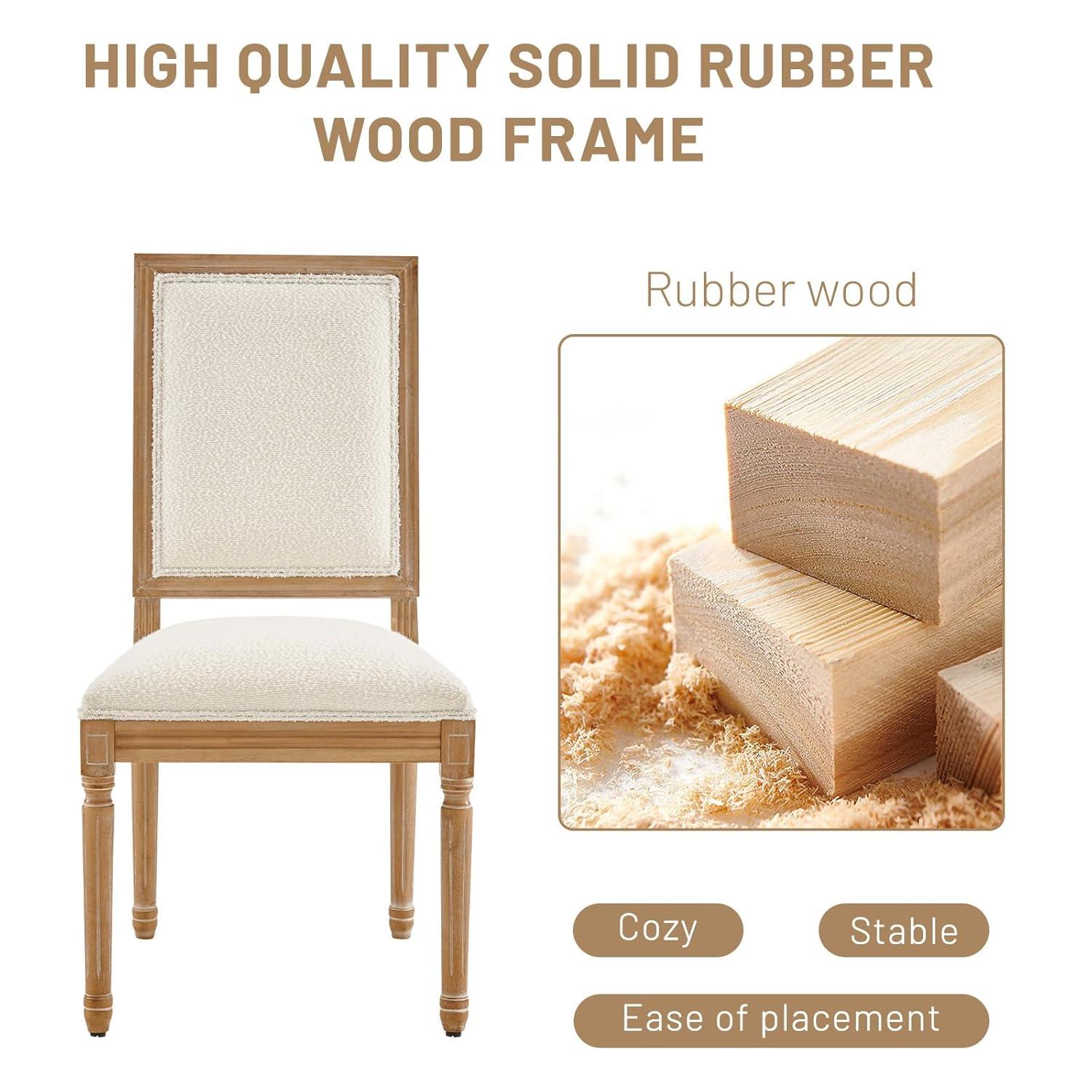 Furniliving French Country Dining Chairs Set of 2, Upholstered Farmhouse Dining Room Chairs, Sherpa Fabric Side Chairs for Kitchen Dining Room, White