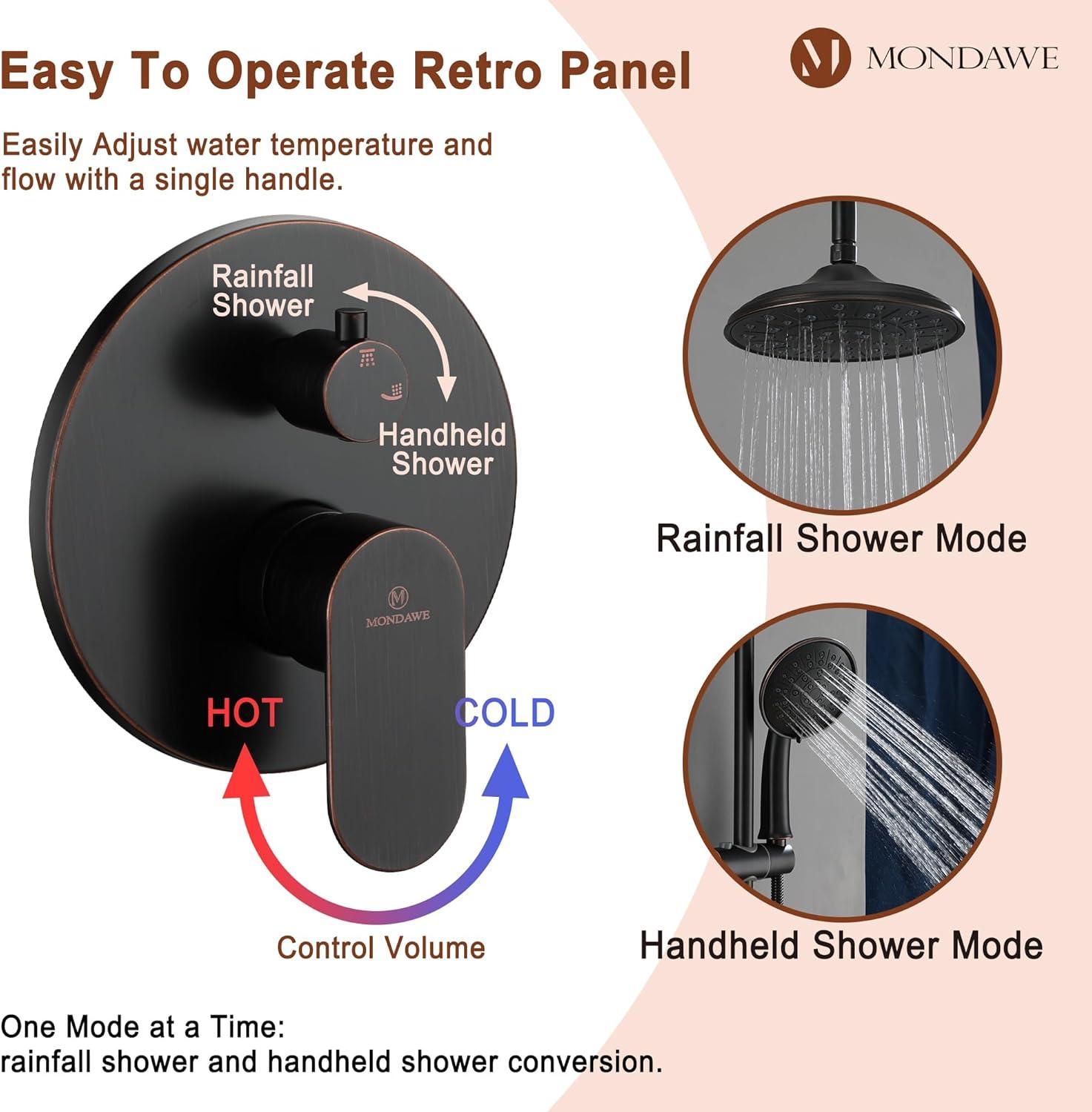 mondawe Calliope Wall Mounted 2-Function Retro Pressure-Balanced Shower System with 3 Setting Handheld MD-A3815-ORB