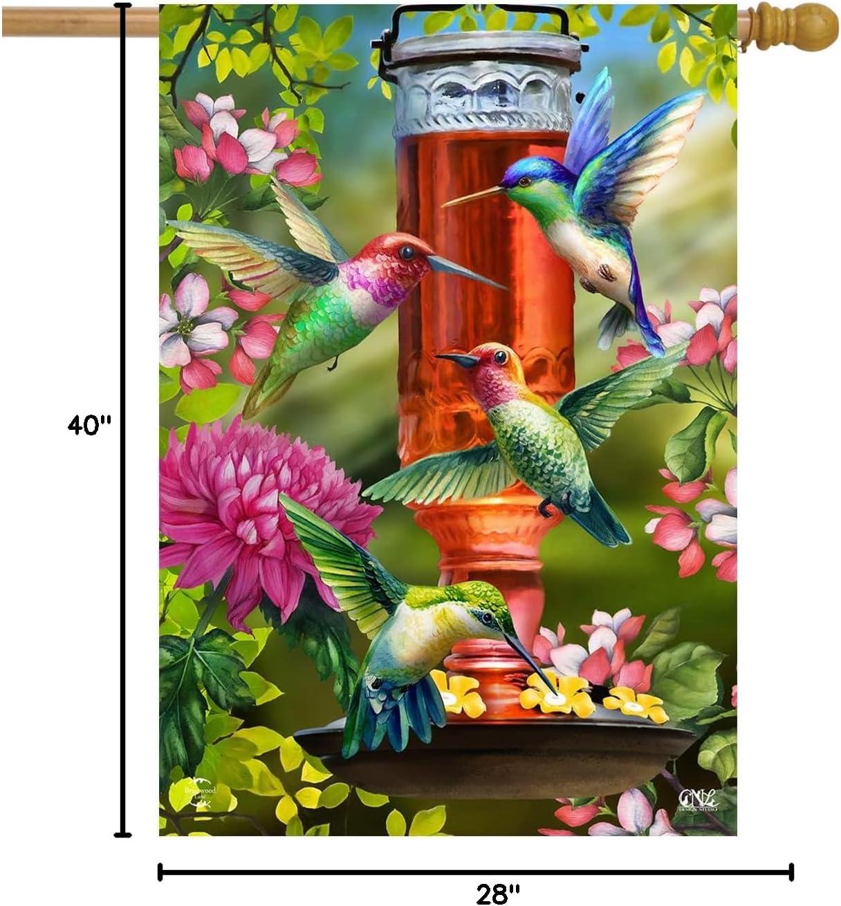 Hummingbird Feeder Spring House Flag Floral 28" x 40" Briarwood Lane