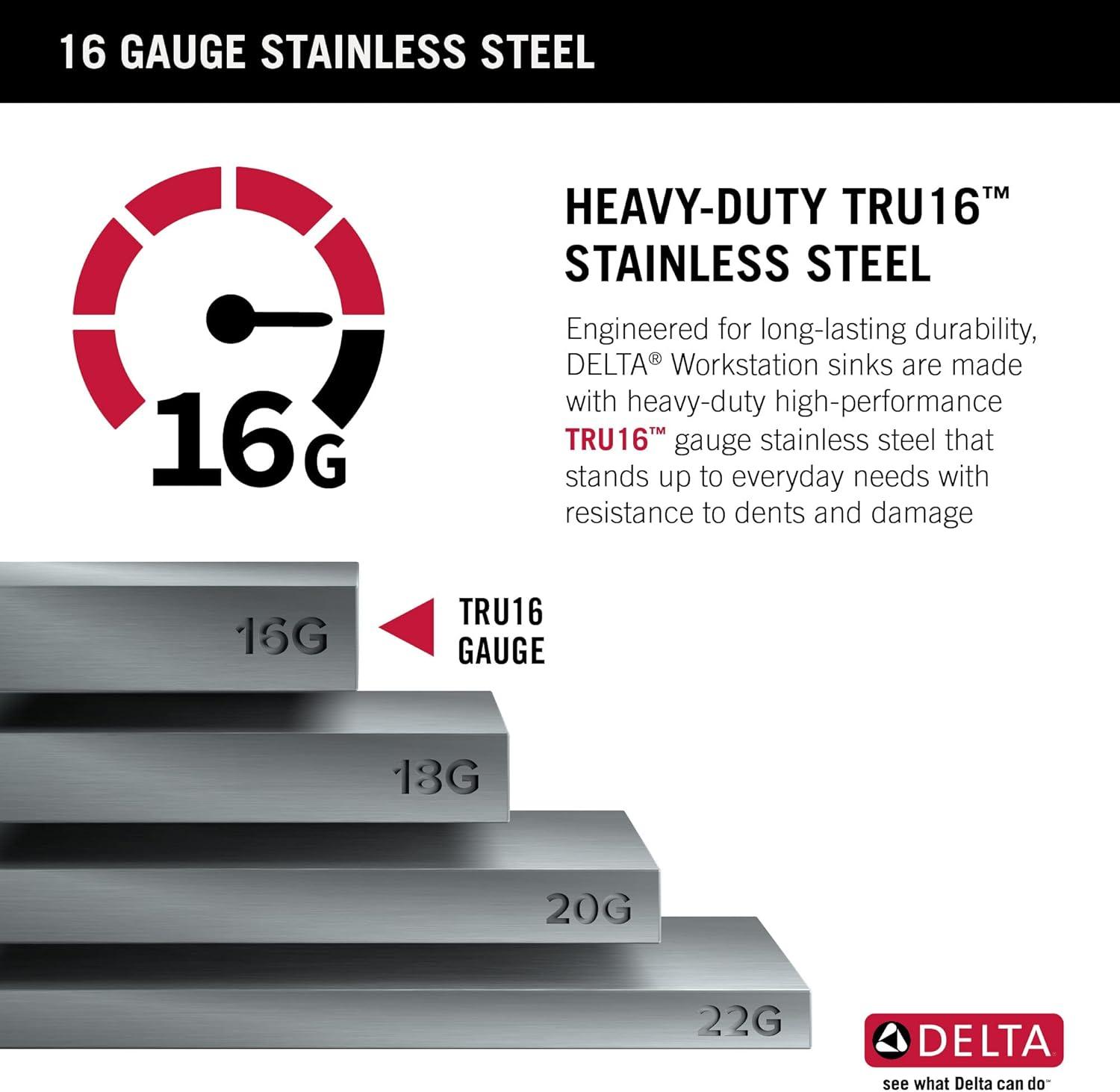 Delta Lorelai™ 45" L Workstation Kitchen Sink Undermount 16 Gauge Stainless Steel Single Bowl with 2-Tier WorkFlow™ Ledge