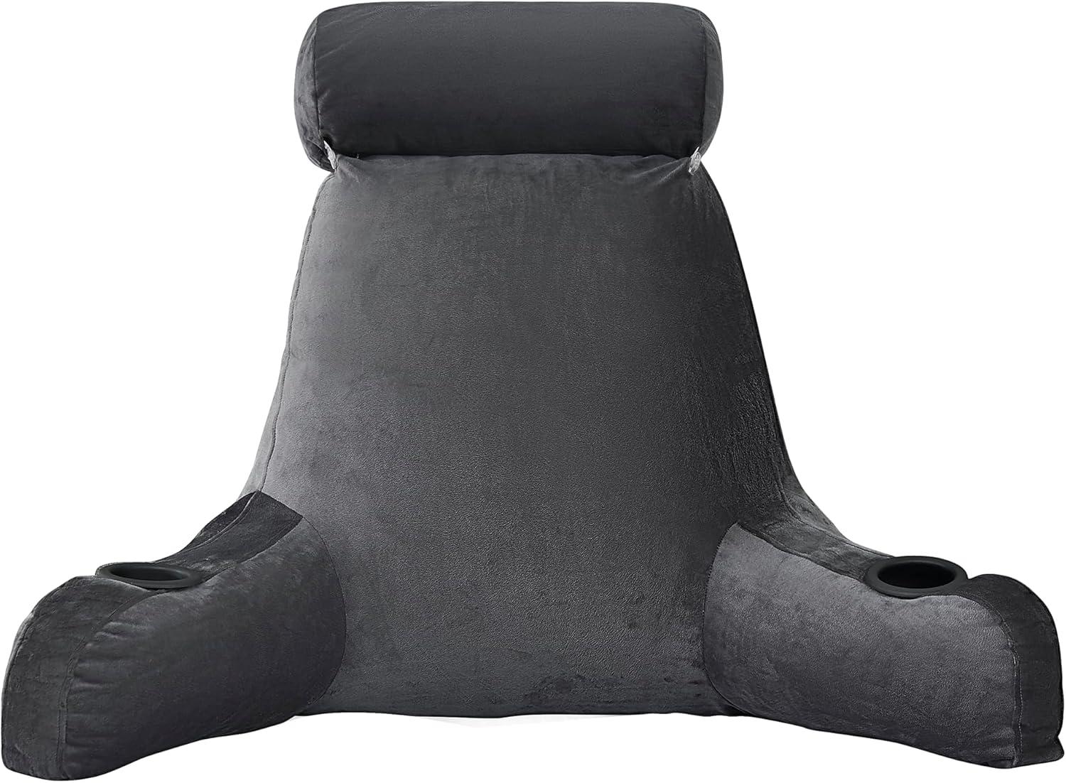 Extra Large Black Velvet Reading Pillow with Cup Holders