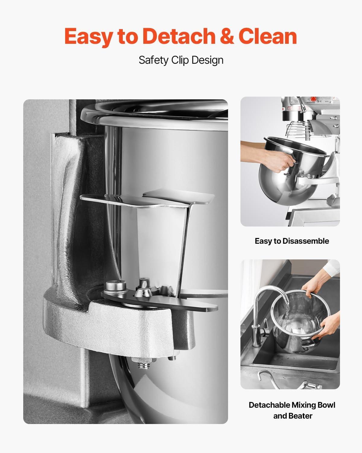 Happybuy 15Qt Commercial Food Mixer with Timing Function， Commercial Mixer 500W Stainless Steel Bowl Heavy Duty Electric Food Mixer Commercial with 3 Speeds Adjustable, Perfect for Bakery Pizzeria