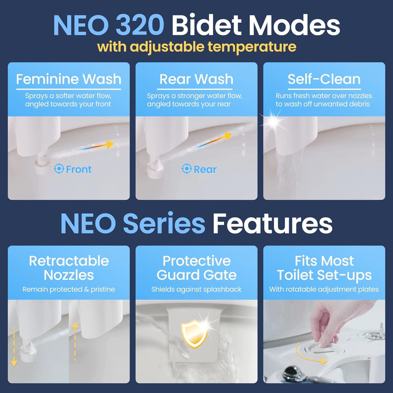 LUXE Bidet Neo 320 Luxury Warm Water Dual-Nozzle Self-Cleaning Non-Electric Bidet Attachment, blue