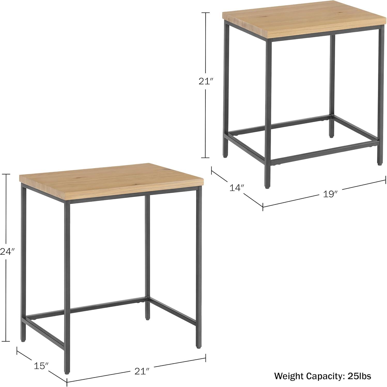 Lavish Home Set of 2 Modern Nesting Tables with MDF Top and Metal Base, Oak