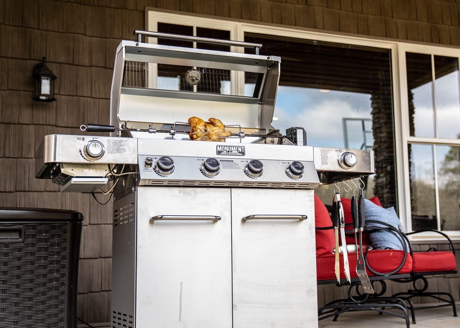 Monument Grills 24367 4-Burner Full Stainless Propane Gas Grill with 2 Side Burners