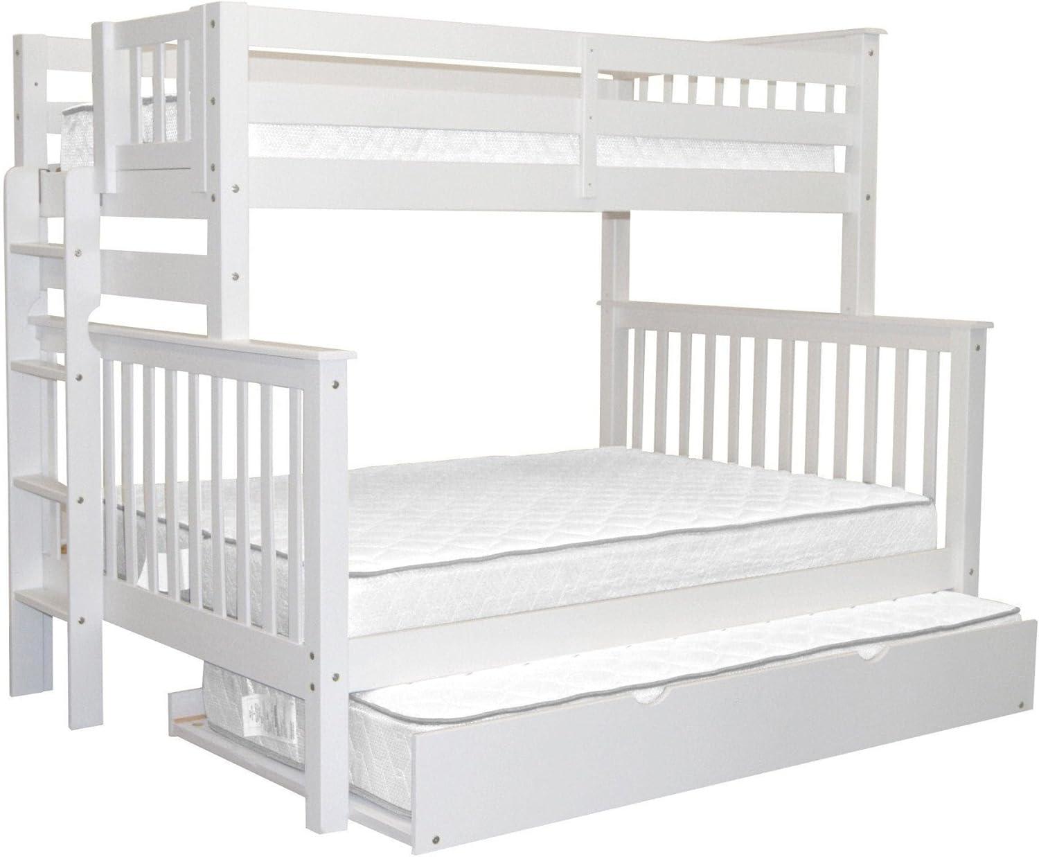 Bedz King Bunk Beds Twin over Full Mission Style with End Ladder and a Twin Trundle, White