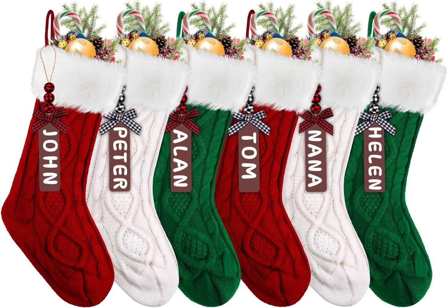 Gotoha 6PACK Christmas Stockings,18Inches Large Cable Knitted Stocking Xmas Hanging Stocking Decorations
