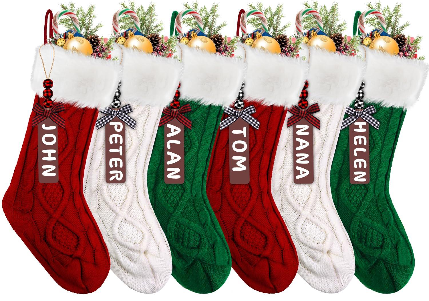 Gotoha 6PACK Christmas Stockings,18Inches Large Cable Knitted Stocking Xmas Hanging Stocking Decorations