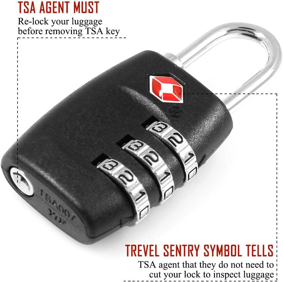 TSA Approved Black 3-Dial Lock with Multicolor Stainless Steel Tethers