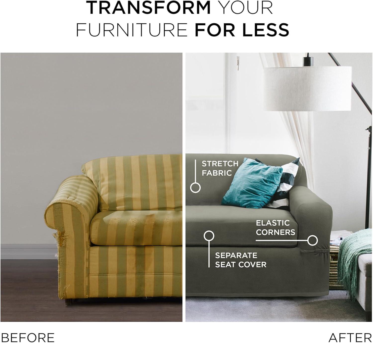 Zenna Home Pixel 2-Piece Stretch Sofa Furniture Slipcover, Dark Olive Green