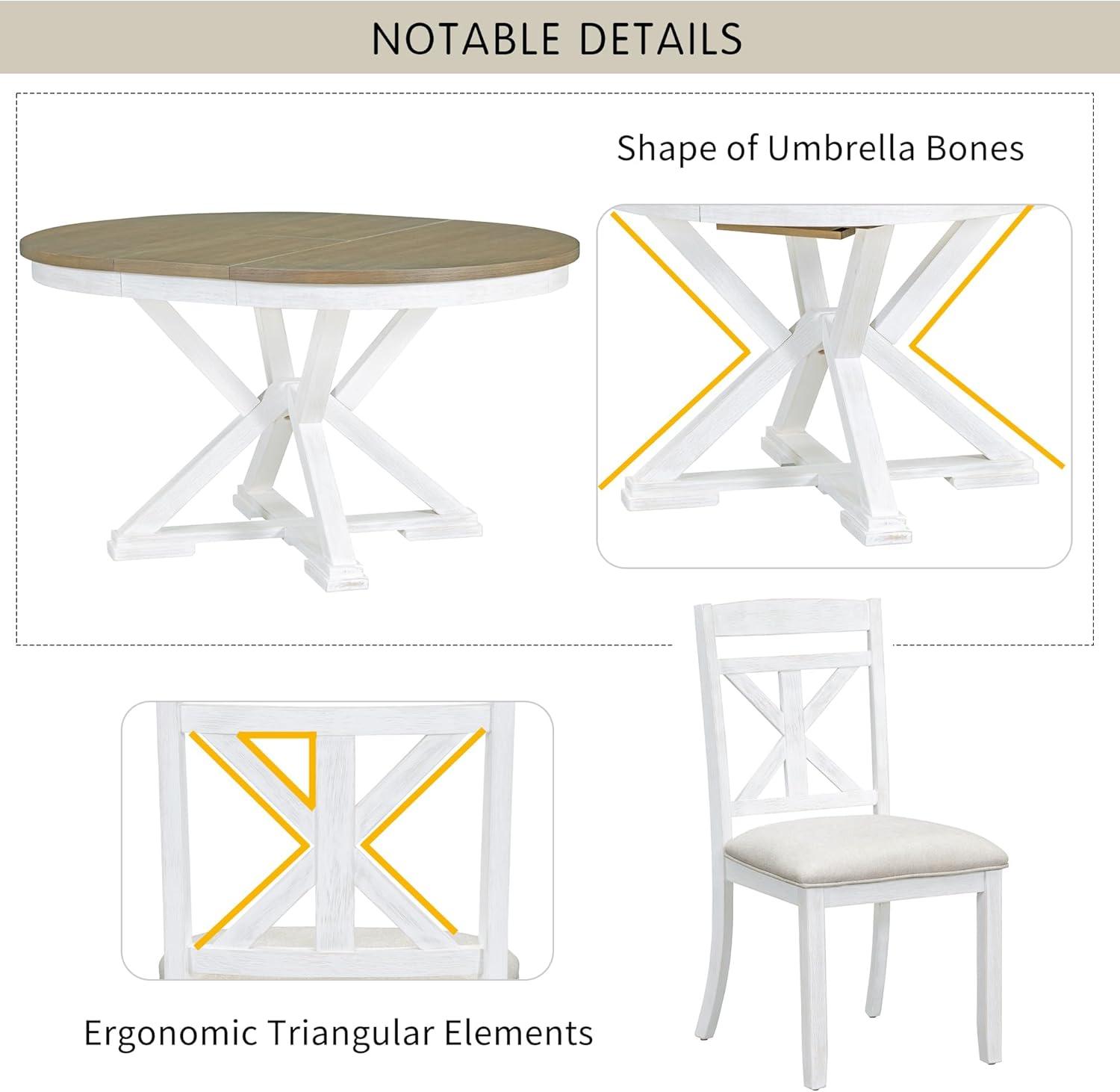 Bellemave Extendable Dining Table Set for 4, 5-Piece Round Table Set with 4 Chairs, Circle Table with Upholstered Chairs, Oval Kitchen Table Set with Extendable Table (Natural Wood Wash)