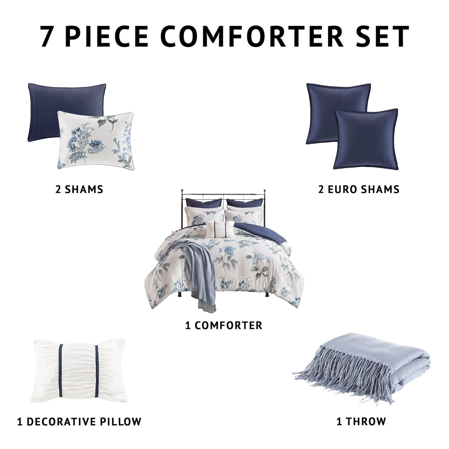 Zennia 7 Piece Seersucker Floral Comforter Set with Throw Blanket