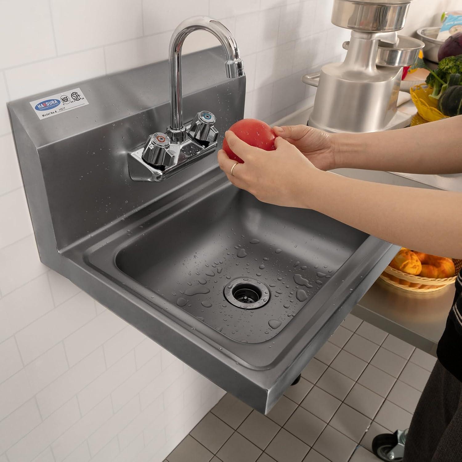 Compact Stainless Steel Wall-Mount Hand Washing Sink with Gooseneck Faucet