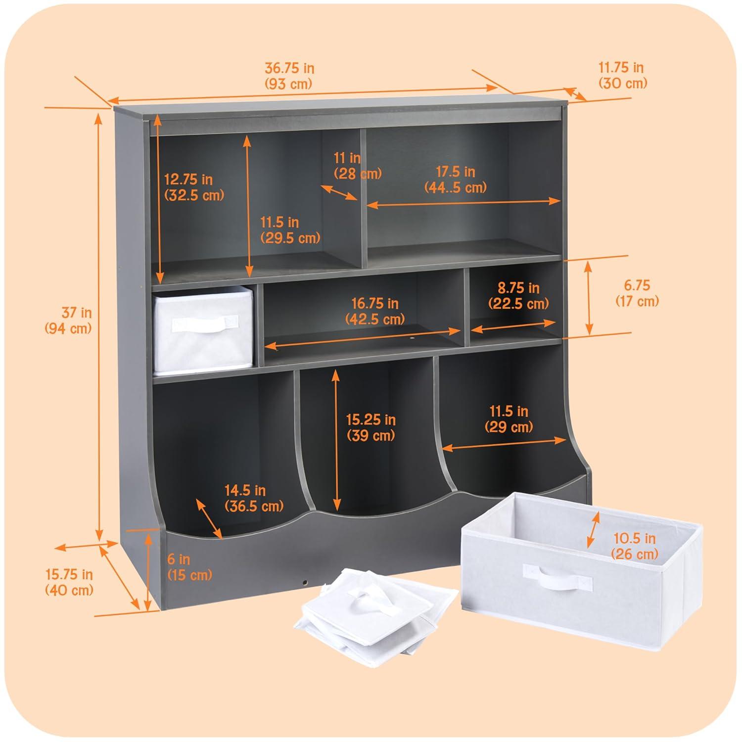 Badger Basket Combo Bin Wood Toy Storage Organizer with Three Baskets 8.6 Cu ft. - Charcoal