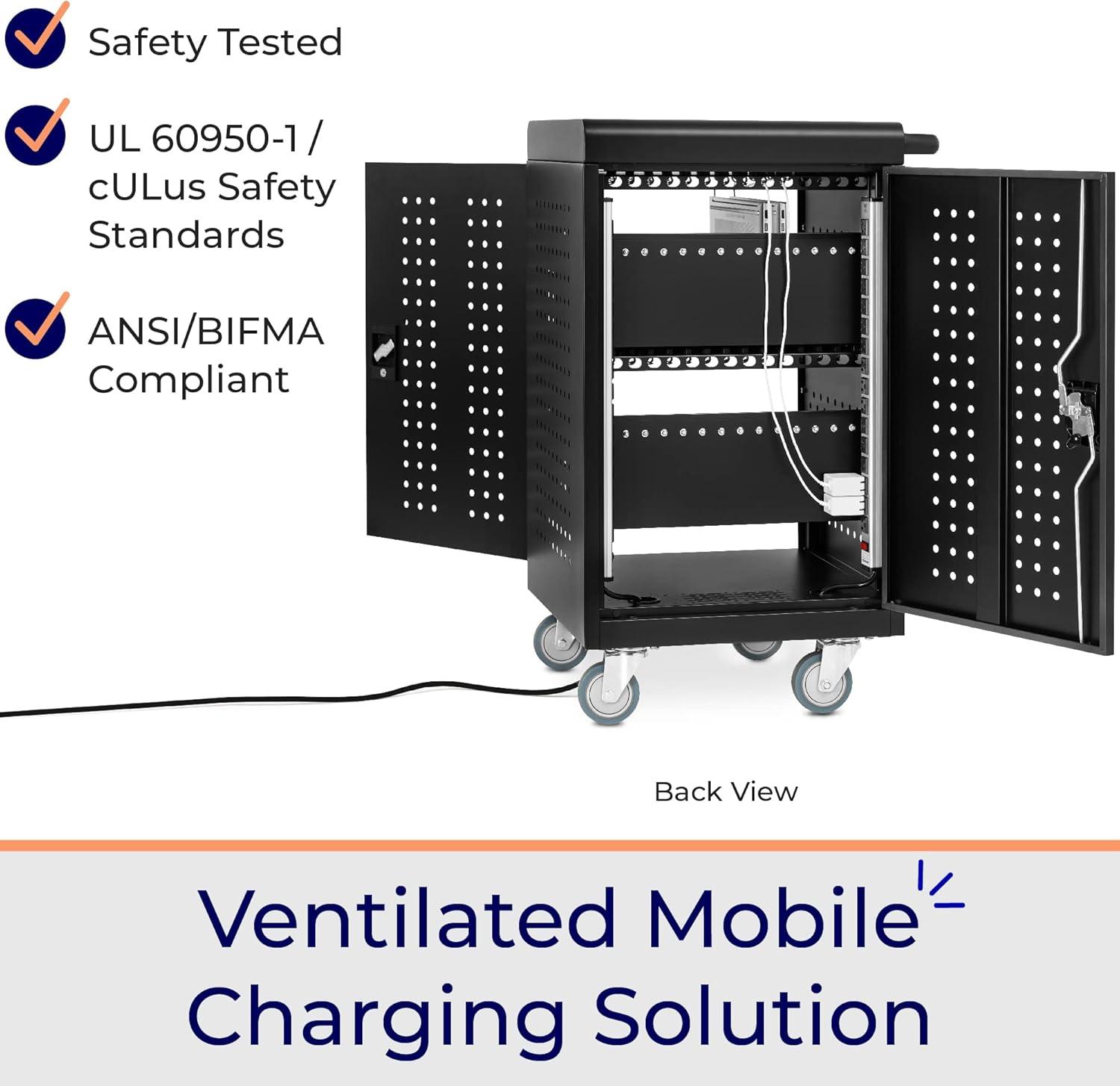 Line Leader Mobile Charging Cart – Holds 30 Devices - Black