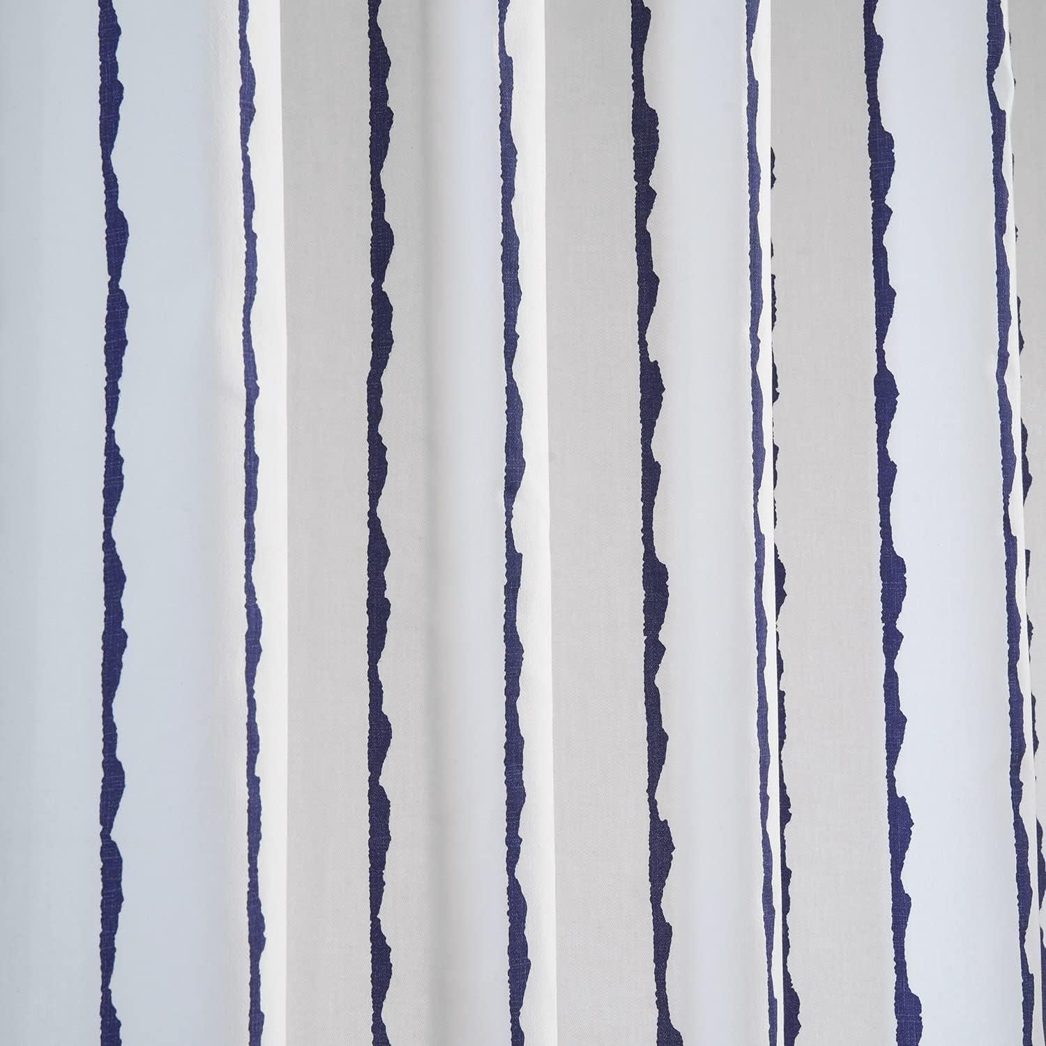 Sharkskin Blue and White Striped Cotton Room Darkening Curtain Panel