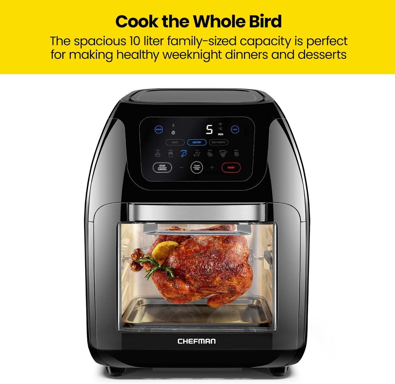 Chefman Multifunctional Digital 10 Qt. Air Fryer+ Rotisserie, Fry, Roast & Bake, 17 Presets - Black, New