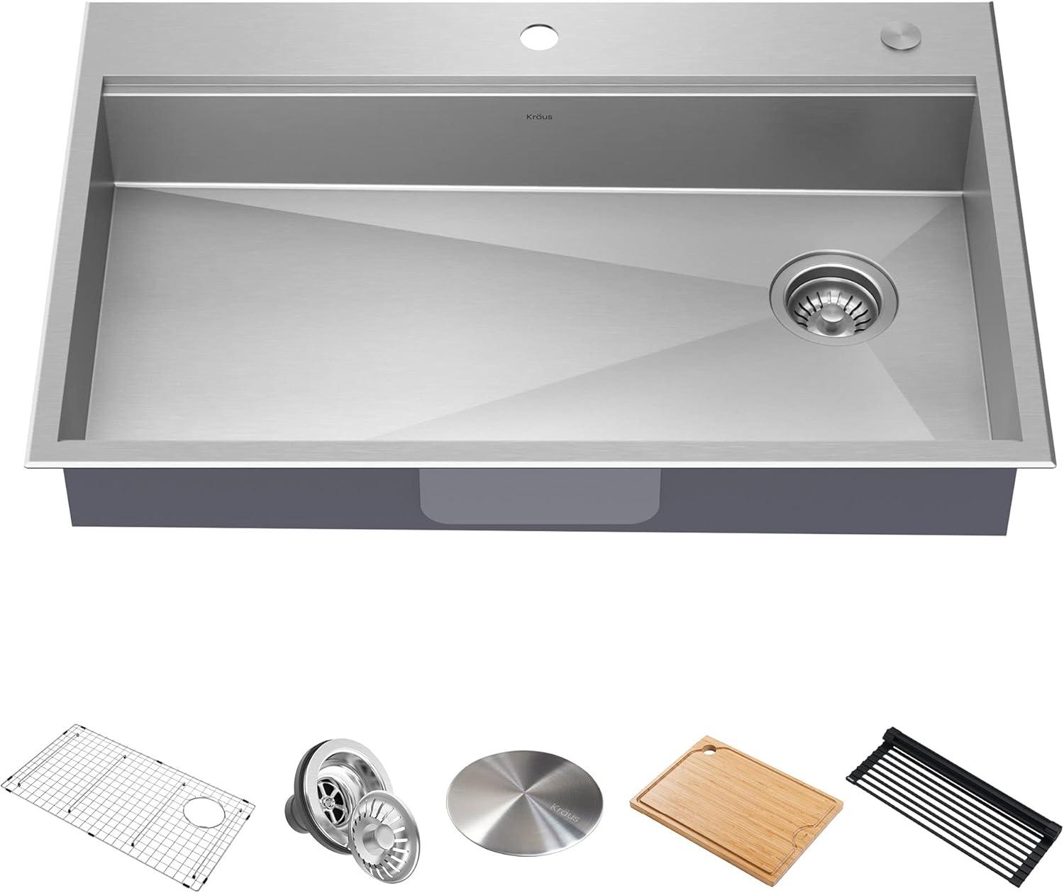 Kore™ ADA Workstation 33" L Drop-In Top Mount 16 Gauge Stainless Steel Single Bowl Kitchen Sink with Accessories