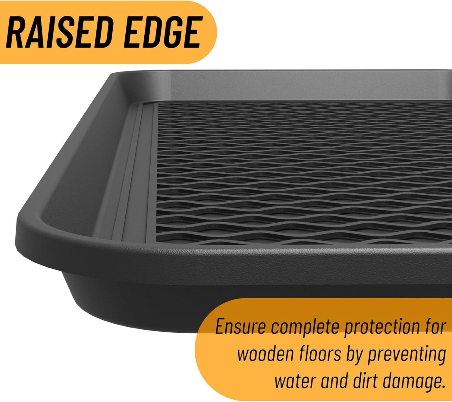 Ottomanson Easy Clean, Waterproof Indoor/Outdoor Rubber Boot Tray, 15" x 30", Black