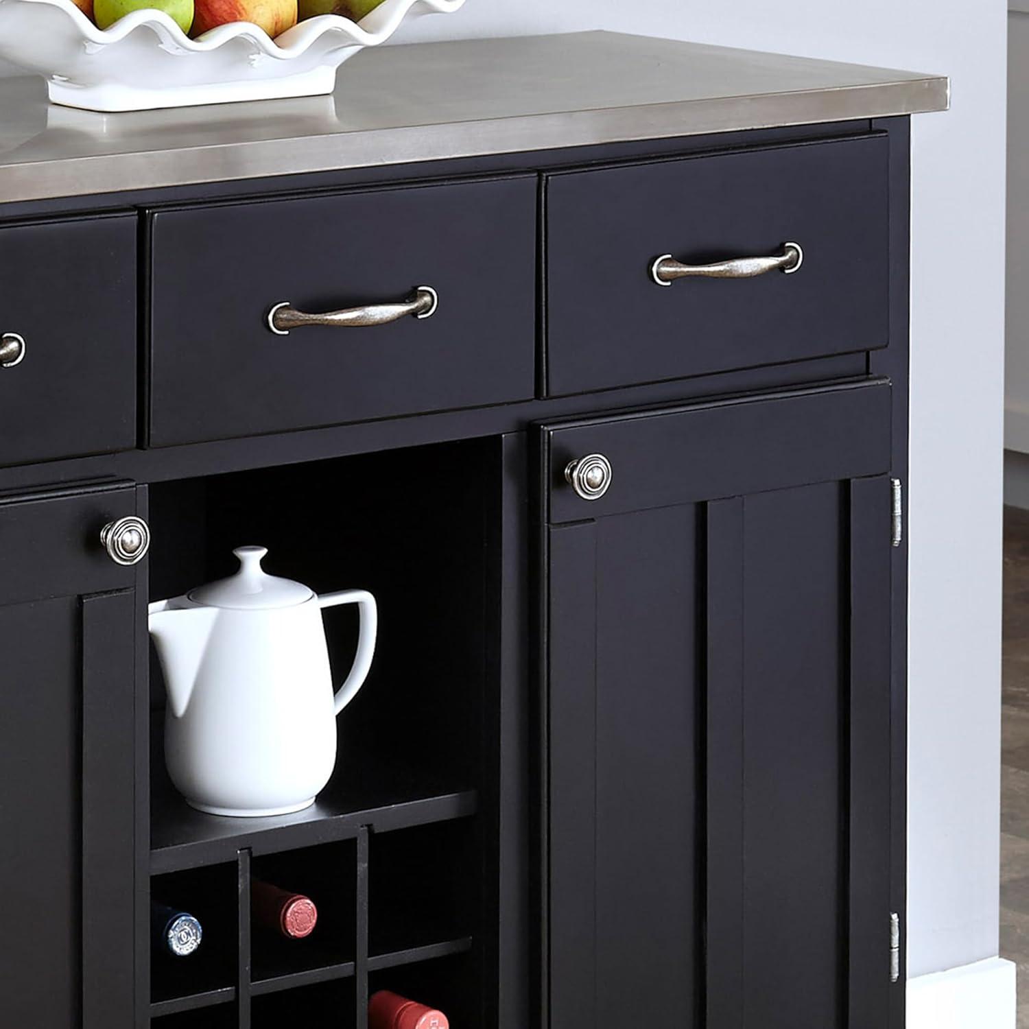 36.25" Sideboard Buffet Servers with Stainless Top Black - Home Styles: Kitchen Hutch, Credenza Console