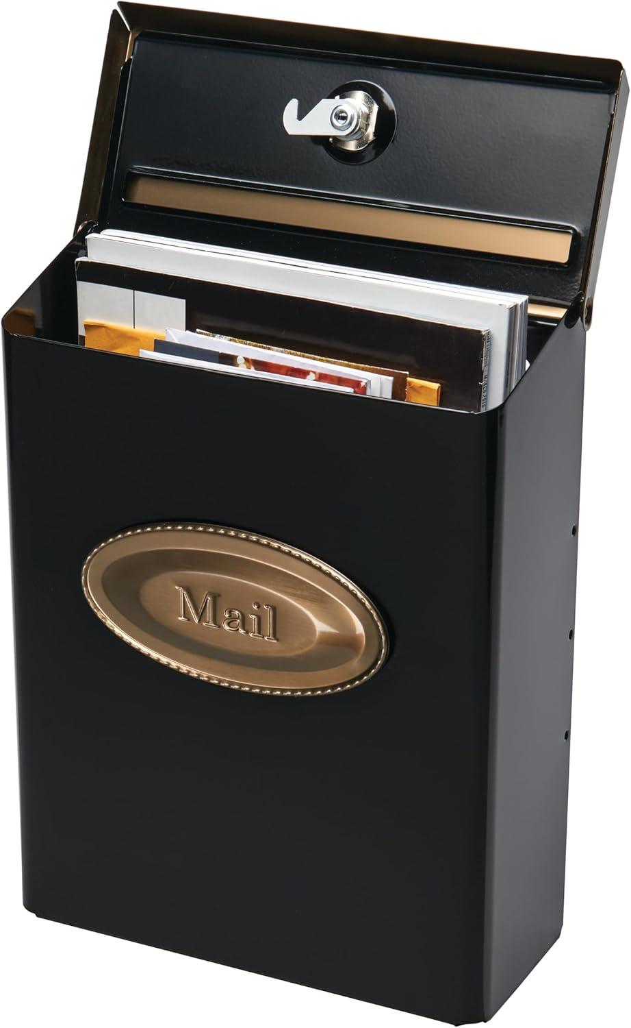 Medium Black and Brass Steel Locking Wall Mount Mailbox