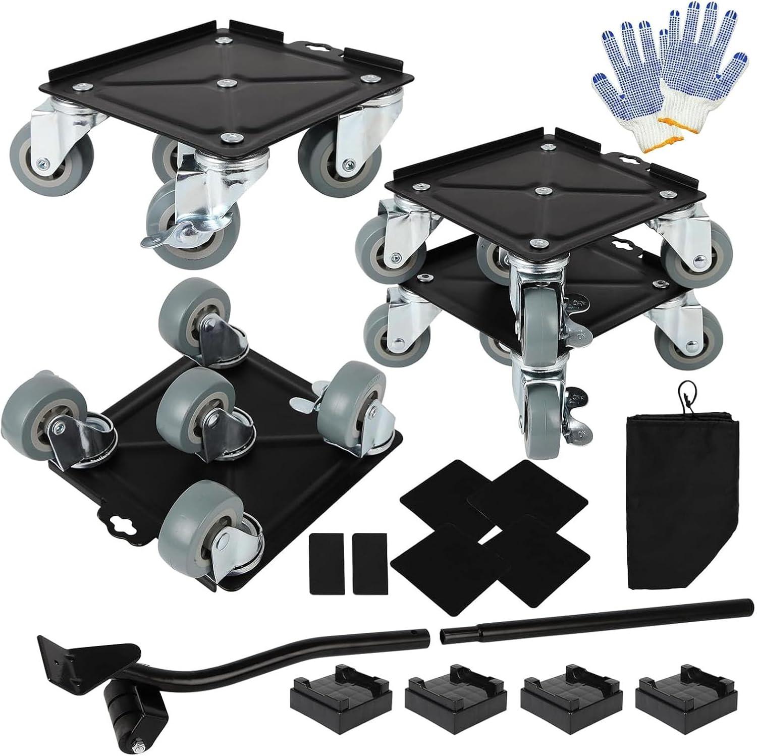 Heavy Duty Black Carbon Steel Furniture Dolly Set with Rubber Wheels