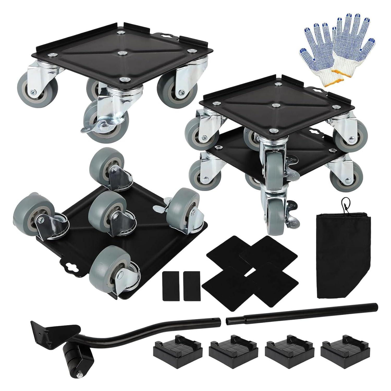 Heavy Duty Black Carbon Steel Furniture Dolly Set with Rubber Wheels