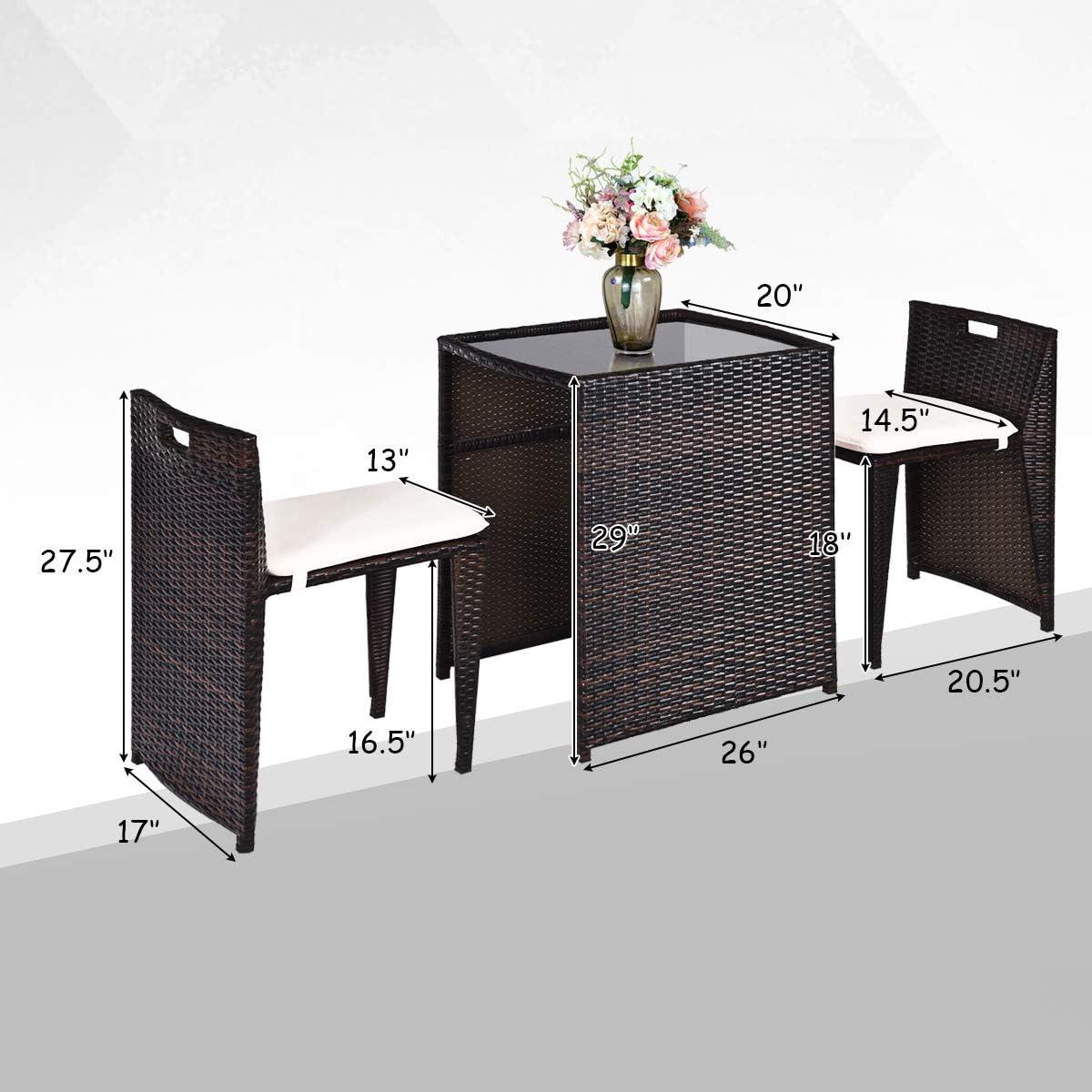 Tangkula 3 PCS Cushioned Wicker Patio Furniture Set Seat Sofa Outdoor No Assembly Brown