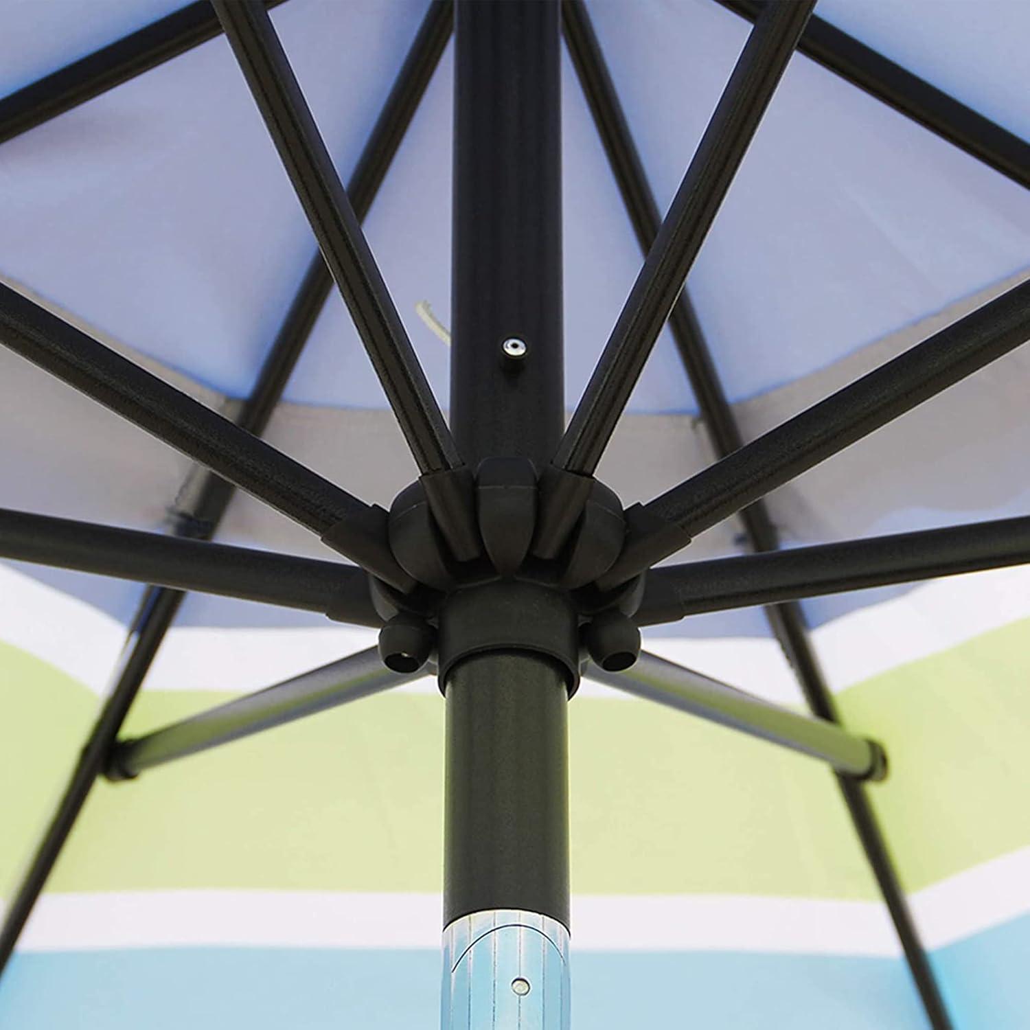 9 ft. Blue and Green Striped Outdoor Patio Umbrella with Tilt and Crank