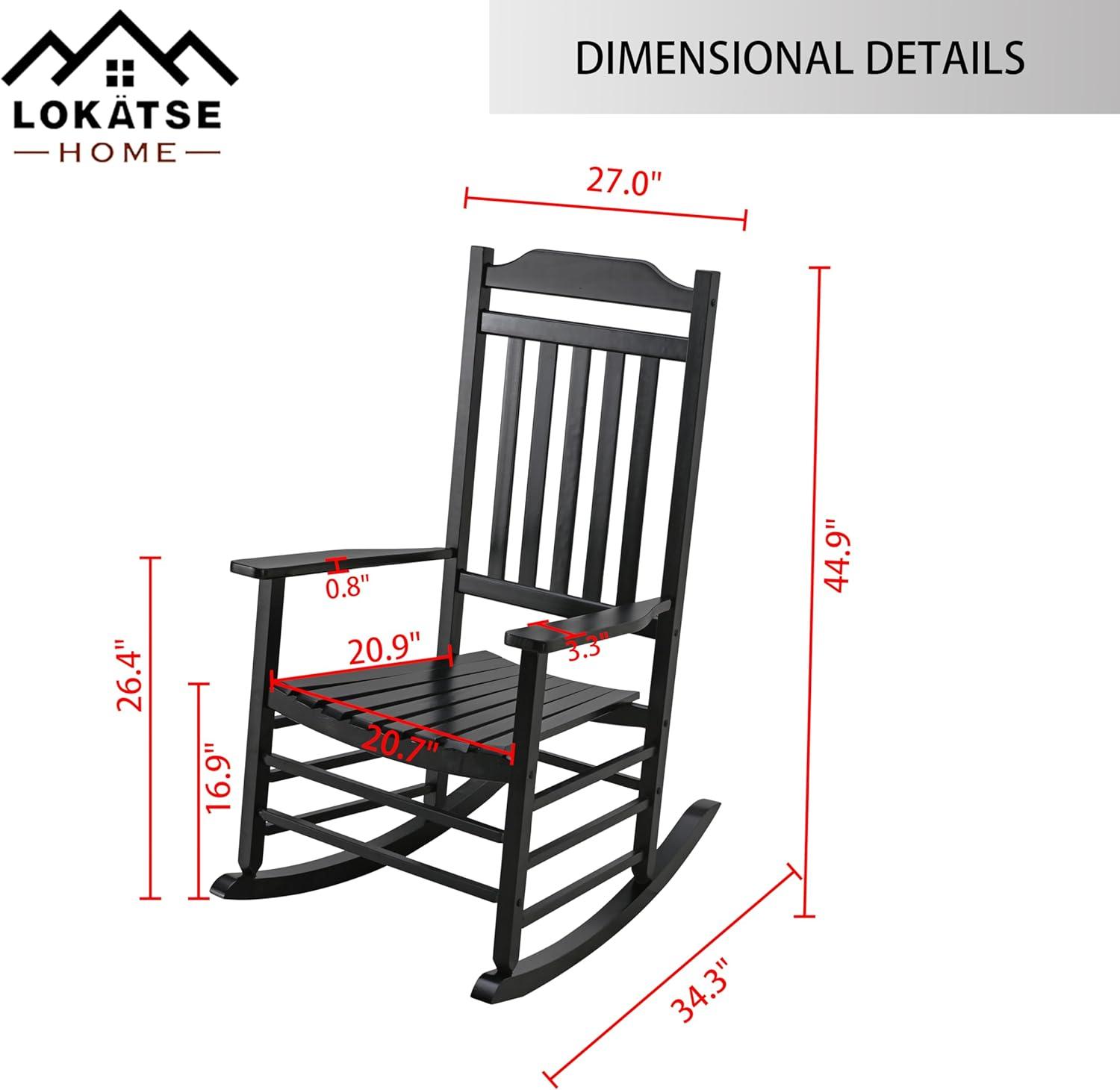 Costway Outdoor Wooden Rocking Chair with Solid Rocking Base Slatted Seat & Back Patio Black