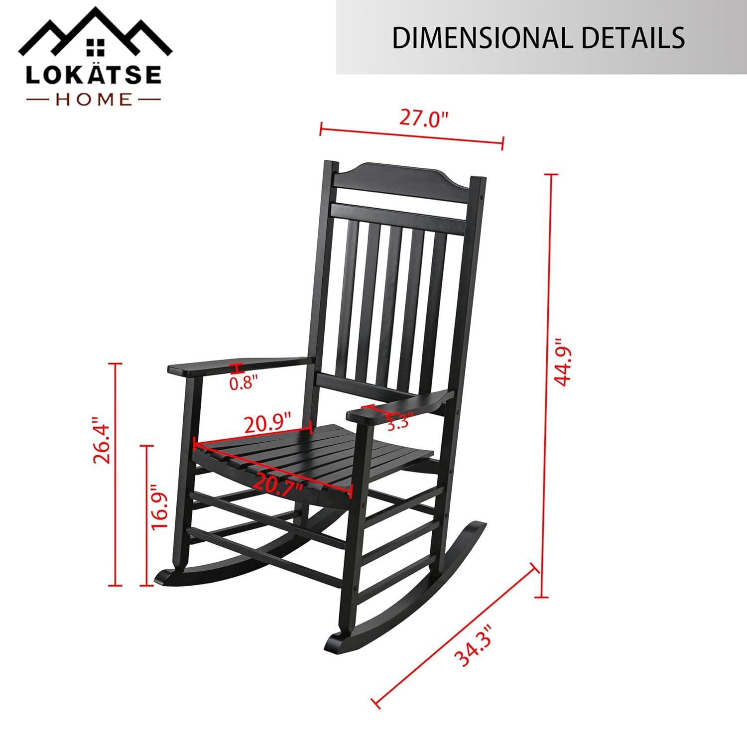 Costway Outdoor Wooden Rocking Chair with Solid Rocking Base Slatted Seat & Back Patio Black