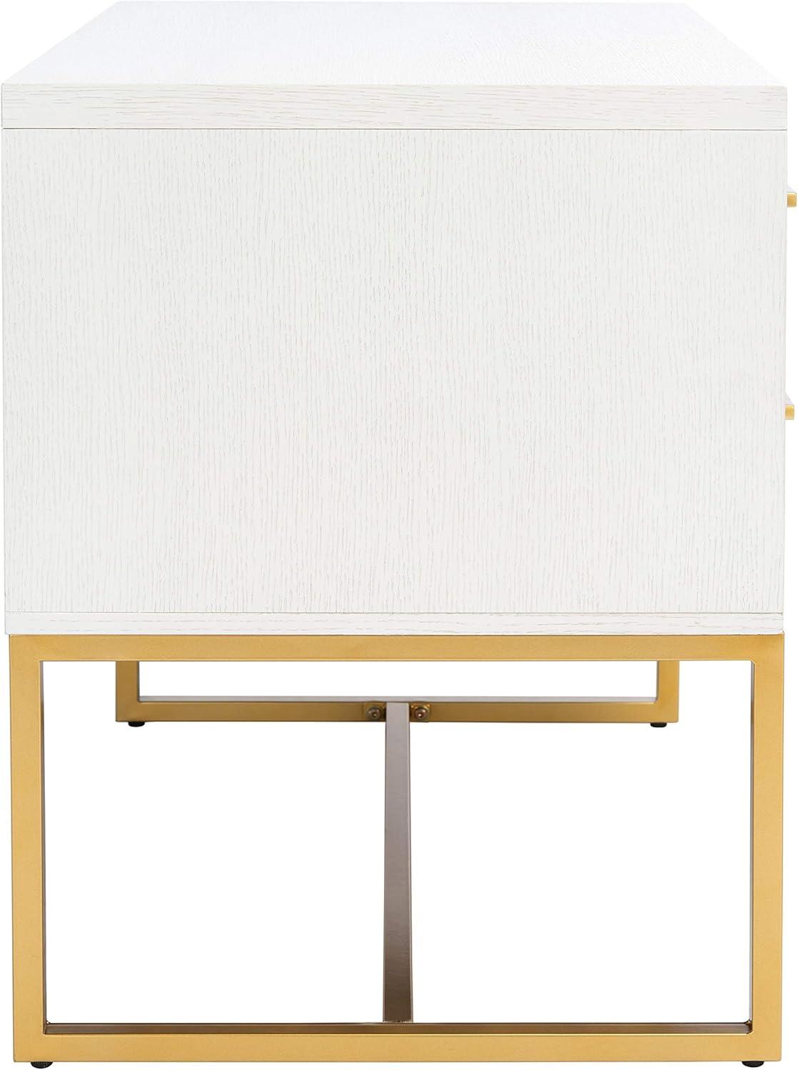 Estelle 36" White Contemporary 2-Drawer Nightstand with Brass Accents