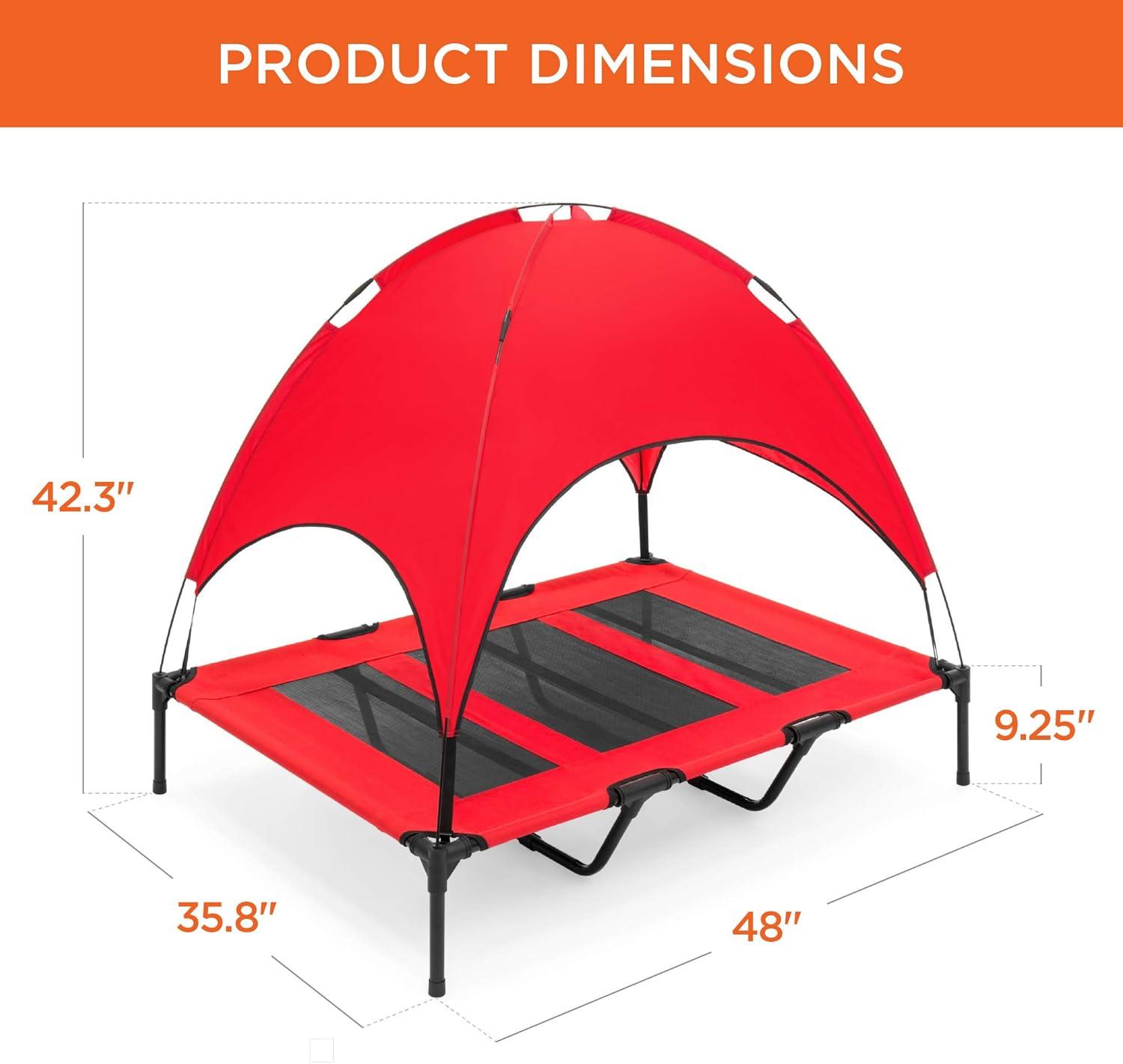 Best Choice Products 48in Elevated Cooling Dog Bed, Outdoor Raised Mesh Pet Cot w/ Removable Canopy, Carrying Bag - Red