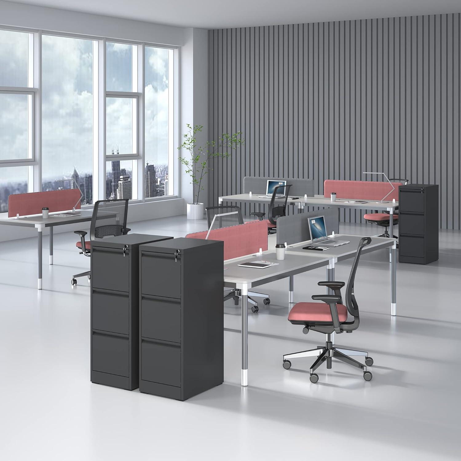 3 Drawer File Cabinet with Lock Metal Vertical File Cabinet Office Home Narrow File Cabinet for A4 Legal/Letter Size,Assembly Required (Black, 3 Drawers-Vertical)