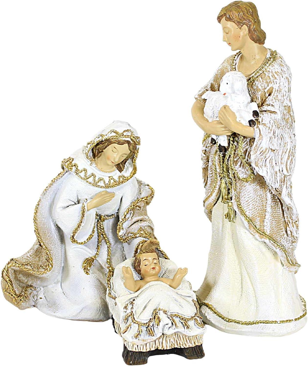 Roman 8.0 Inch Nativity Woven Gold Trim Fabric Look Nativity Scene Figurine Sets
