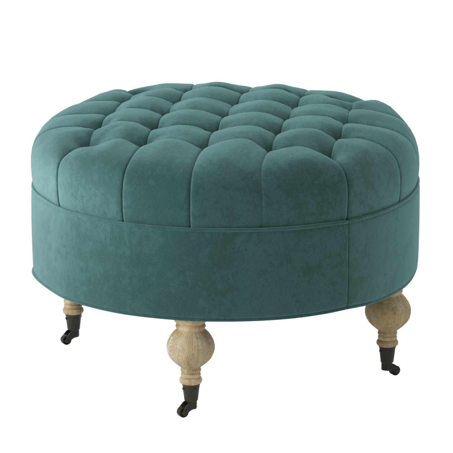 SAFAVIEH Clara Tufted Round Ottoman Marine
