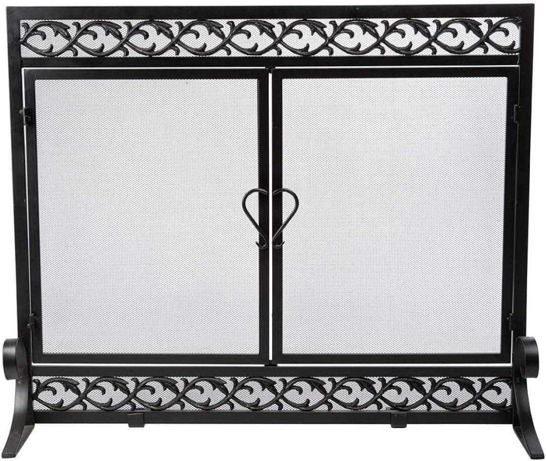 Plow Chimenea de Volutas de Hierro Fundido Gran & Hearth con Puertas, en Negro