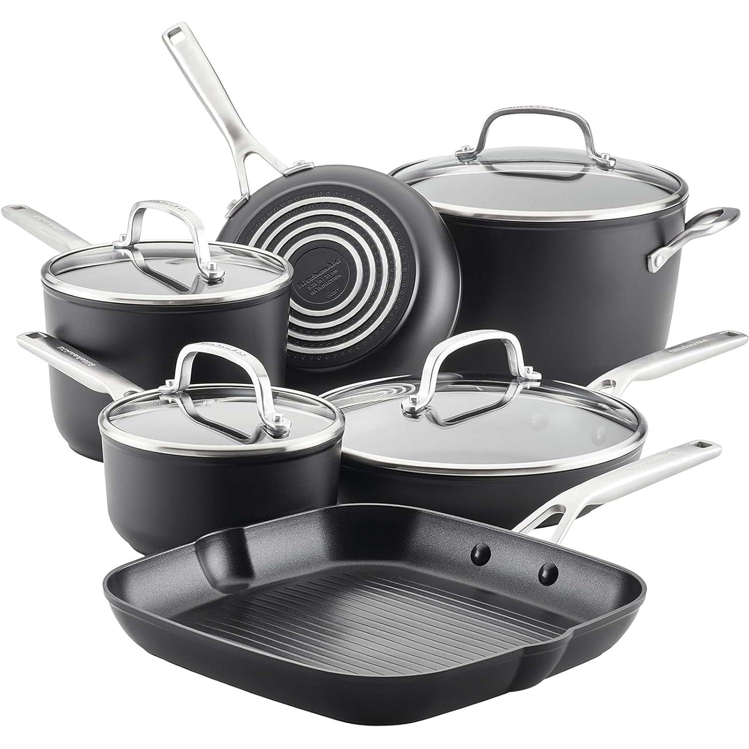 Matte Black 10-Piece Aluminum Nonstick Cookware Set