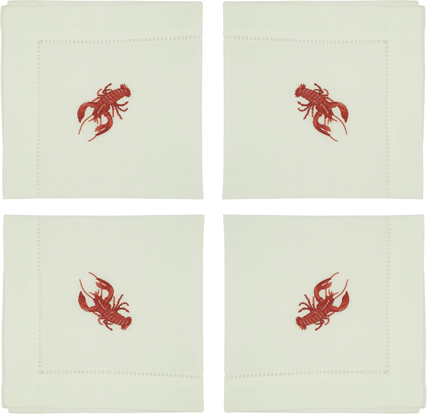 Saro Lifestyle Lobster Design Embroidered Table Napkins (Set of 4), White