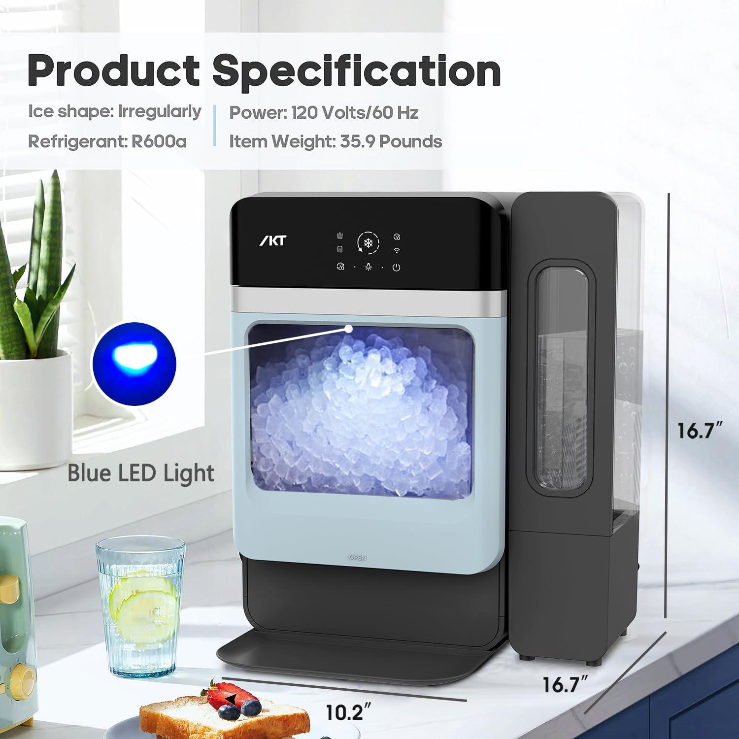 IKT Ikt Countertop Nugget Ice Maker With Side Water Tank Self-cleaning Led Light Ice Scoop 44 Lbs Daily Capacity Green