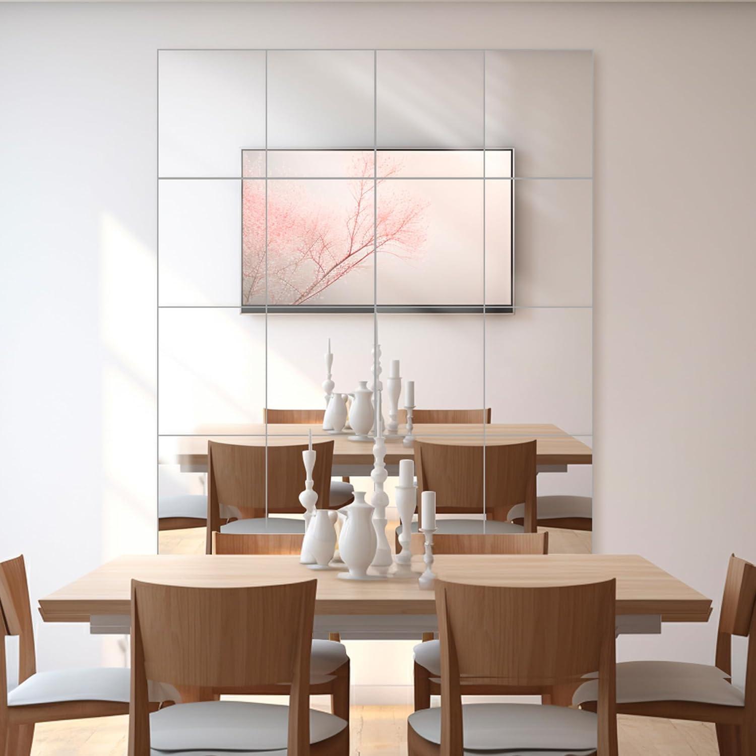 Dulles Glass - Wall Mirror Glass Tiles 12'‘x 14’', No Frame, for Bedroom, Door, Bathroom, 16 Pcs