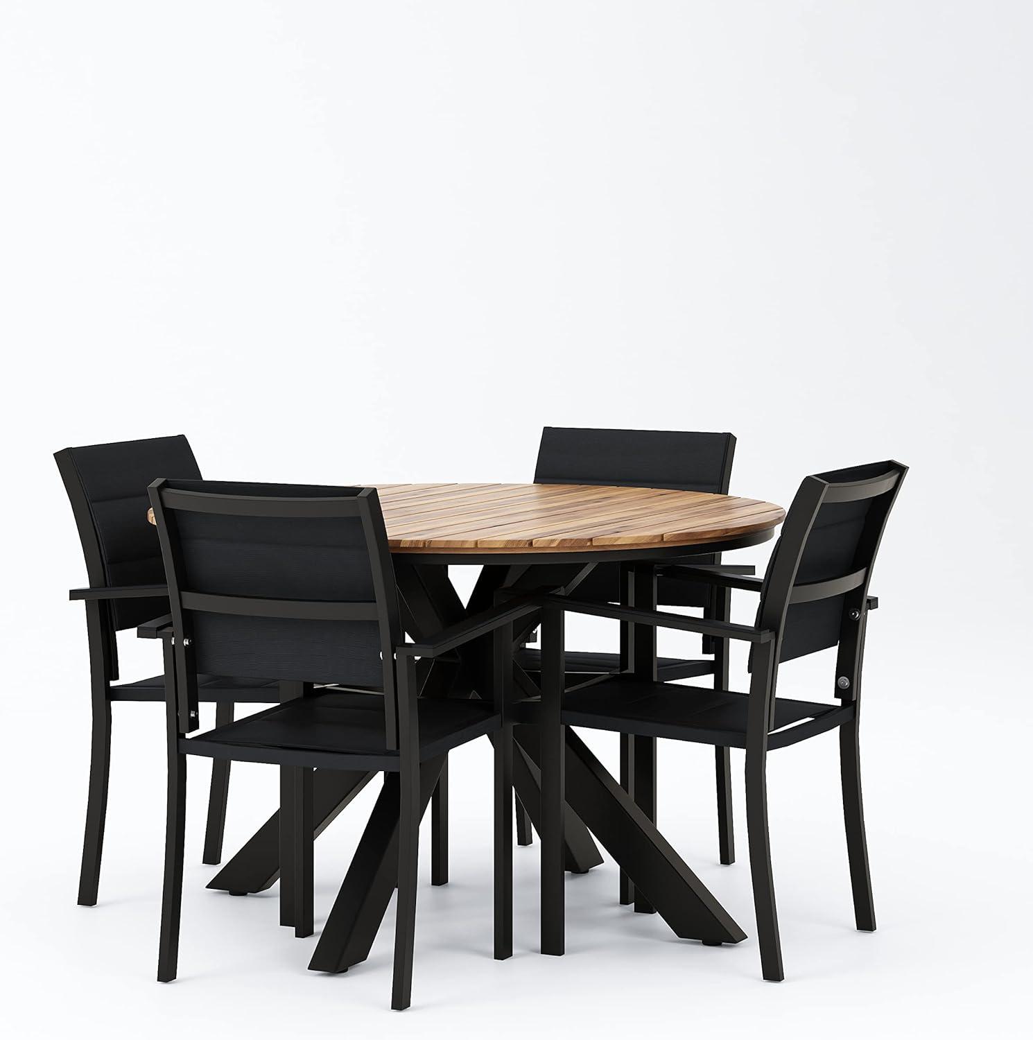 Christopher Knight Home 5pc Soto Mesh and Acacia Wood Teak Round Outdoor Dining Set Black
