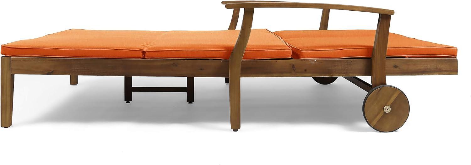 Samantha Double Chaise Lounge for Yard and Patio, Teak Finish with Orange Cushions