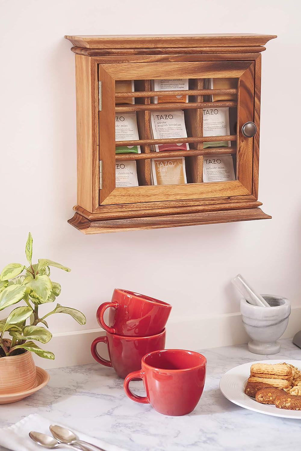 Ironwood Gourmet Acacia Wood Hanging Tea Chest with Glass Door