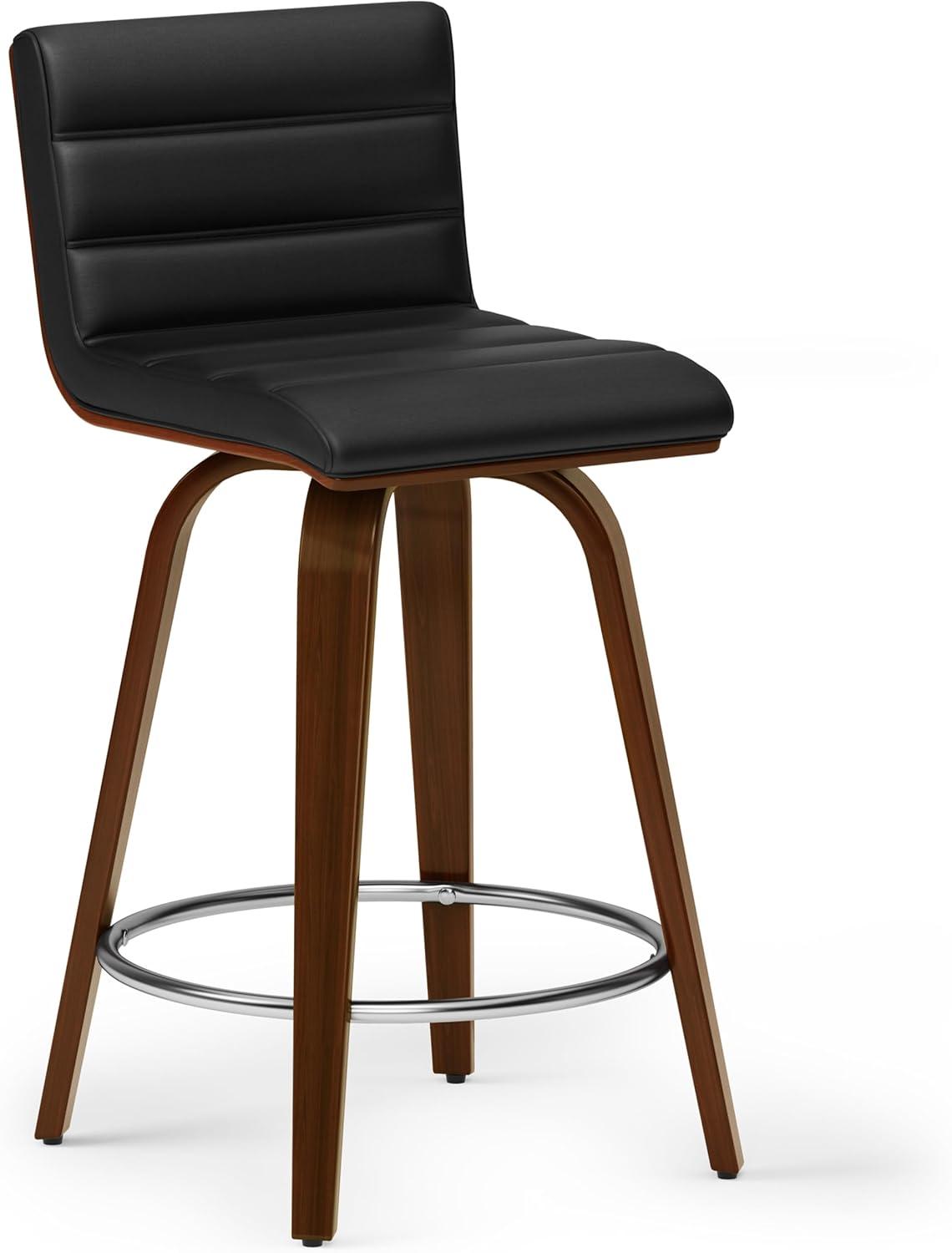Simpli Home Roland Swivel Upholstered Mid-Century Modern Stool with Padded Seat and Back