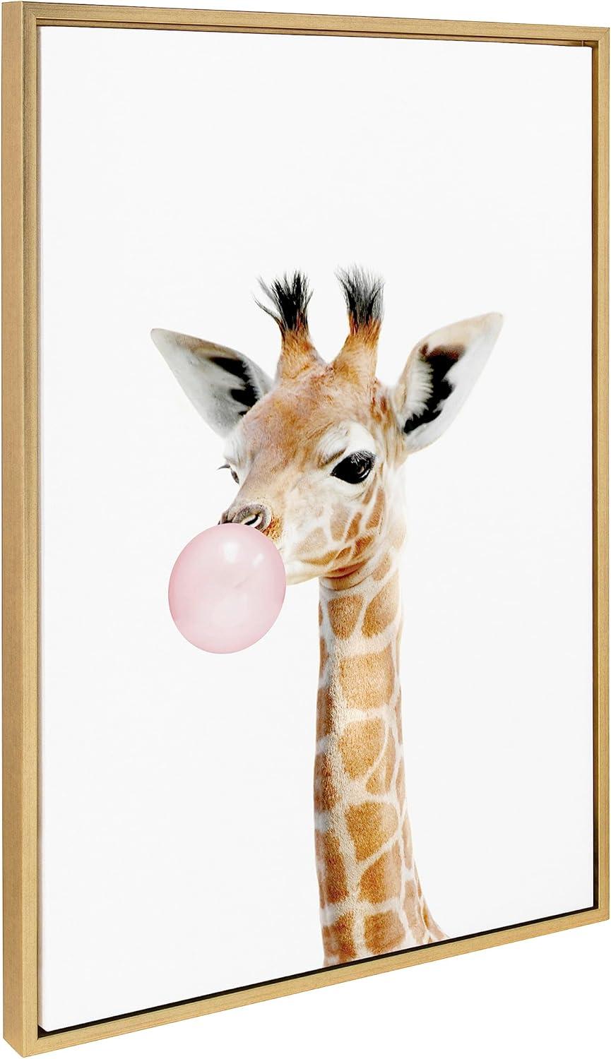 Kate and Laurel Sylvie Bubble Gum Giraffe Framed Canvas by Amy Peterson Art Studio