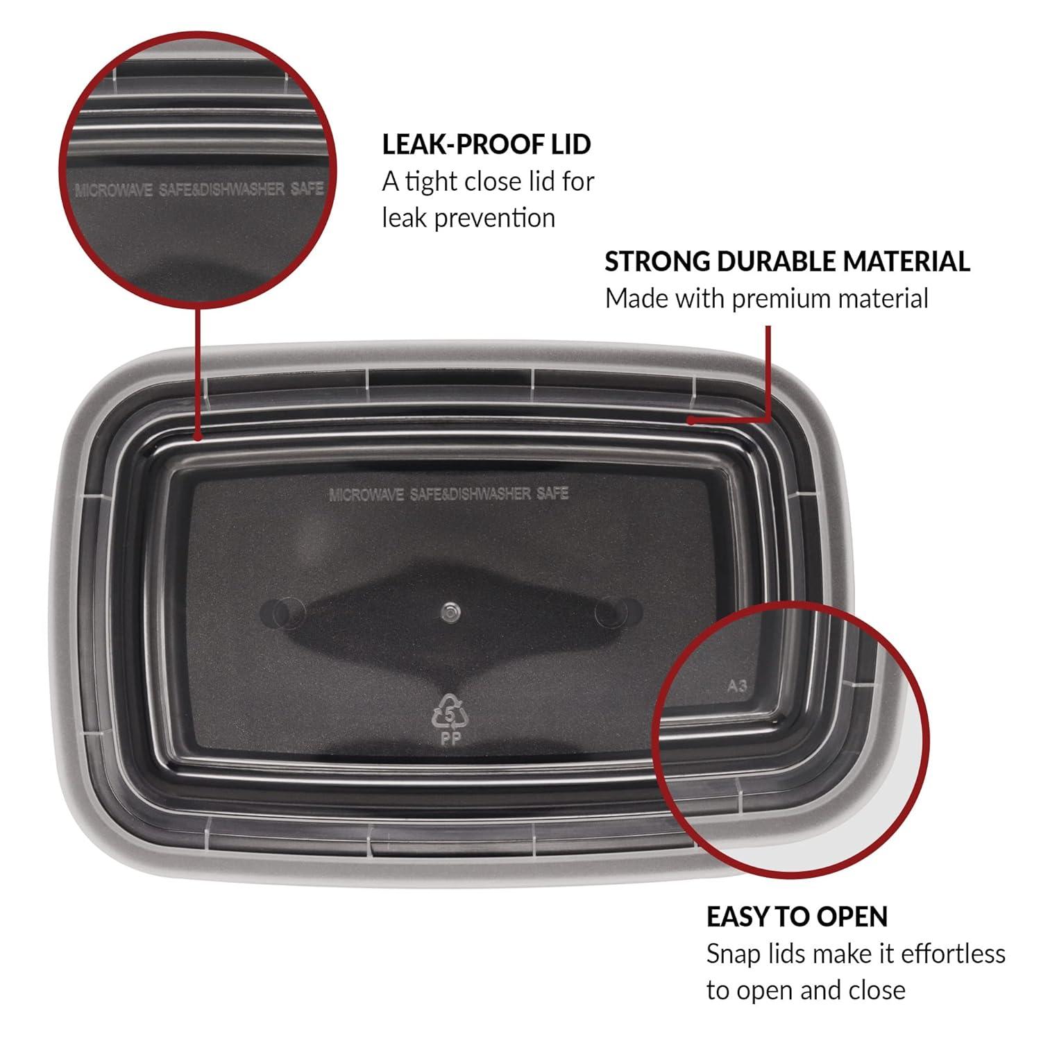 Reli. Meal Prep Containers 24 oz. | 50 Pack | 1 Compartment Food Container w/Lids | Microwavable Food Storage, To Go | Black Reusable Bento Box/Lunch Box for Meal Prep