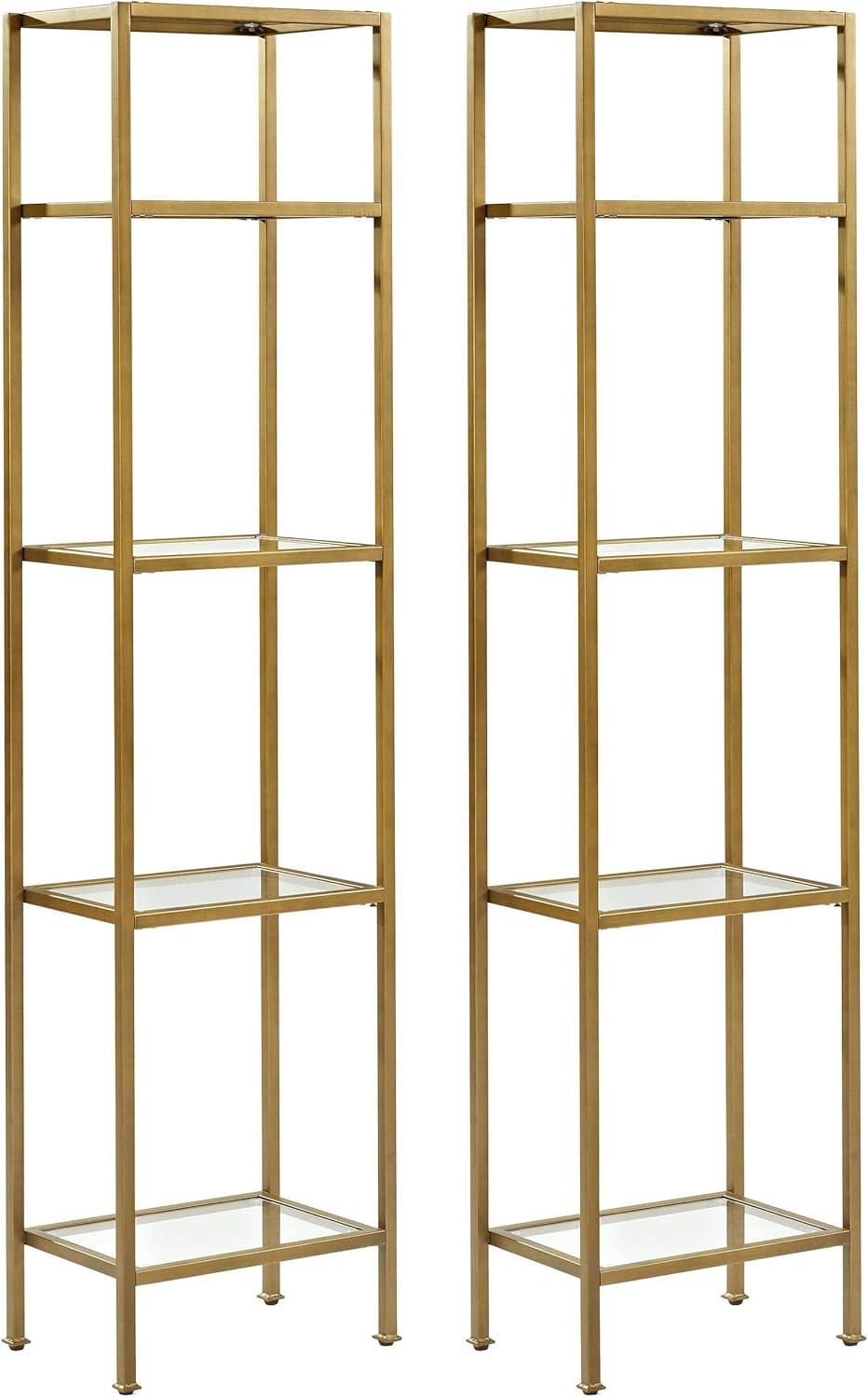 Aimee 73" Gold Steel and Glass Narrow Etagere